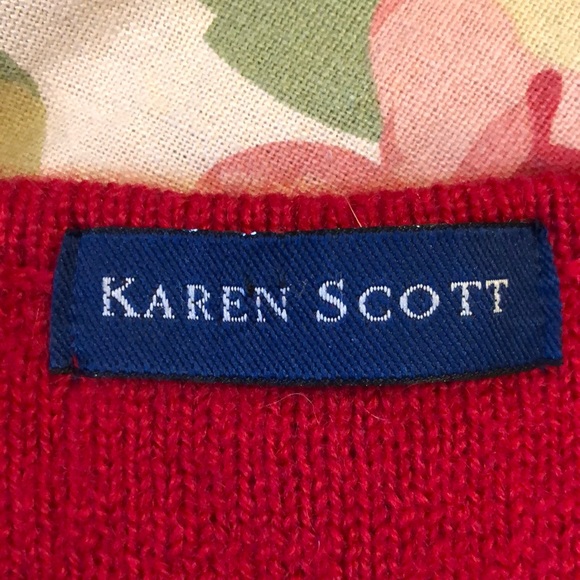 Vtg KAREN SCOTT sz Medium  100% Wool Christmas Tree Festive Embroidered HongKong - Picture 10 of 16